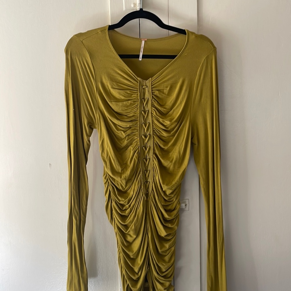 Green free people long sleeve top